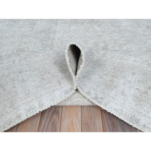 8'1"x10'9" Beige Shabby Chic Vintage Persian Tabriz Hand Knotted Worn Wool, Cropped Thin, Distressed Look Oriental Rug FWR487710