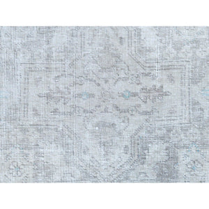 8'1"x10'9" Beige Shabby Chic Vintage Persian Tabriz Hand Knotted Worn Wool, Cropped Thin, Distressed Look Oriental Rug FWR487710