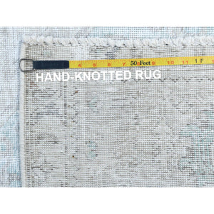 8'1"x10'9" Beige Shabby Chic Vintage Persian Tabriz Hand Knotted Worn Wool, Cropped Thin, Distressed Look Oriental Rug FWR487710