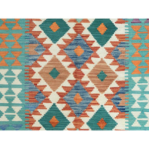 4'2"x5'10" Colorful, Flat Weave, Afghan Kilim with Geometric Design, Pure Wool, Hand Woven, Vegetable Dyes, Reversible Oriental Rug FWR487872