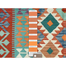 Load image into Gallery viewer, 4&#39;2&quot;x5&#39;10&quot; Colorful, Flat Weave, Afghan Kilim with Geometric Design, Pure Wool, Hand Woven, Vegetable Dyes, Reversible Oriental Rug FWR487872
