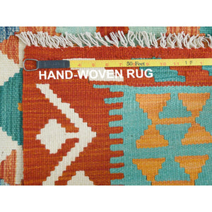 4'2"x5'10" Colorful, Flat Weave, Afghan Kilim with Geometric Design, Pure Wool, Hand Woven, Vegetable Dyes, Reversible Oriental Rug FWR487872