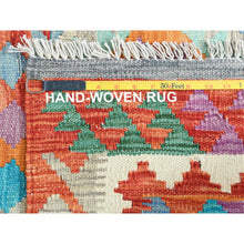 Load image into Gallery viewer, 4&#39;1&quot;x5&#39;8&quot; Colorful, Afghan Kilim with Geometric Design, Hand Woven, Veggie Dyes, Flat Weave, Reversible, Vibrant Wool Oriental Rug FWR487920