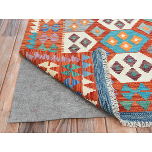 4'2"x6' Colorful, Hand Woven, Afghan Kilim with Geometric Design, Pure Wool, Vegetable Dyes, Flat Weave, Reversible Oriental Rug FWR487992