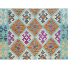Load image into Gallery viewer, 4&#39;1&quot;x5&#39;9&quot; Colorful, Afghan Kilim with Geometric Design, Pure Wool, Hand Woven, Vegetable Dyes, Flat Weave, Reversible Oriental Rug FWR488034
