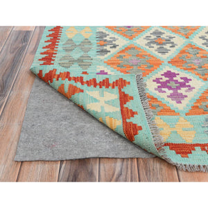 4'1"x5'9" Colorful, Afghan Kilim with Geometric Design, Pure Wool, Hand Woven, Vegetable Dyes, Flat Weave, Reversible Oriental Rug FWR488034