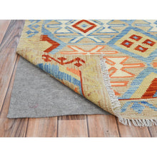 Load image into Gallery viewer, 4&#39;1&quot;x5&#39;10&quot; Colorful, Hand Woven, Afghan Kilim with Geometric Design, Shiny Wool, Vegetable Dyes, Flat Weave, Reversible Oriental Rug FWR488064