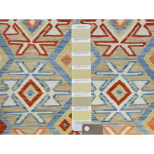 Load image into Gallery viewer, 4&#39;1&quot;x5&#39;10&quot; Colorful, Hand Woven, Afghan Kilim with Geometric Design, Shiny Wool, Vegetable Dyes, Flat Weave, Reversible Oriental Rug FWR488064