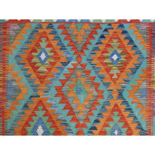 Load image into Gallery viewer, 4&#39;2&quot;x6&#39; Colorful, Afghan Kilim with Geometric Design, Hand Woven, Vegetable Dyes, Flat Weave, Reversible, Pure Wool Oriental Rug FWR488112
