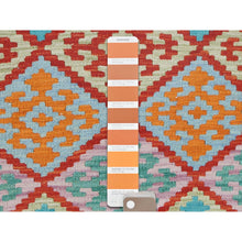 Load image into Gallery viewer, 4&#39;1&quot;x6&#39;2&quot; Colorful, Afghan Kilim with Geometric Design, Hand Woven, Reversible, Vegetable Dyes, Flat Weave, Pure Wool Oriental Rug FWR488286