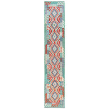 Load image into Gallery viewer, 2&#39;8&quot;x15&#39;5&quot; Colorful, Afghan Kilim with Geometric Design, Pure Wool, Hand Woven, Vegetable Dyes, Flat Weave, Reversible XL Runner Oriental Rug FWR489264