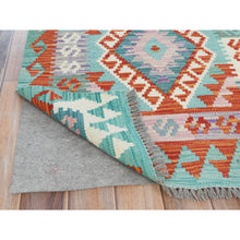 Load image into Gallery viewer, 2&#39;8&quot;x15&#39;5&quot; Colorful, Afghan Kilim with Geometric Design, Pure Wool, Hand Woven, Vegetable Dyes, Flat Weave, Reversible XL Runner Oriental Rug FWR489264