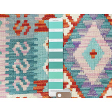 Load image into Gallery viewer, 2&#39;8&quot;x15&#39;5&quot; Colorful, Afghan Kilim with Geometric Design, Pure Wool, Hand Woven, Vegetable Dyes, Flat Weave, Reversible XL Runner Oriental Rug FWR489264