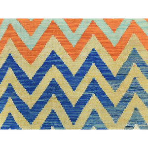 6'6"x9'3" Colorful, Afghan Kilim with Zig Zag Pattern Flat Weave, Veggie Dyes Organic Wool Hand Woven, Reversible Oriental Rug FWR489510