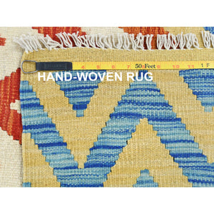 6'6"x9'3" Colorful, Afghan Kilim with Zig Zag Pattern Flat Weave, Veggie Dyes Organic Wool Hand Woven, Reversible Oriental Rug FWR489510