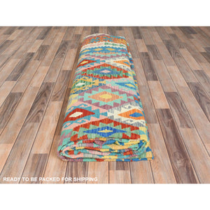 10'5"x16'4" Colorful, Pure Wool Hand Woven, Afghan Kilim with Geometric Design Flat Weave Veggie Dyes, Reversible Oversized Oriental Rug FWR489552