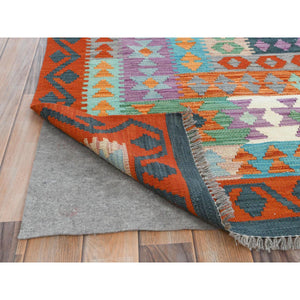 9'10"x13'2" Colorful, Afghan Kilim with Geometric Design Flat Weave, Veggie Dyes Pure Wool Hand Woven, Reversible Oriental Rug FWR489600