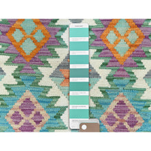 Load image into Gallery viewer, 9&#39;10&quot;x13&#39;2&quot; Colorful, Afghan Kilim with Geometric Design Flat Weave, Veggie Dyes Pure Wool Hand Woven, Reversible Oriental Rug FWR489600