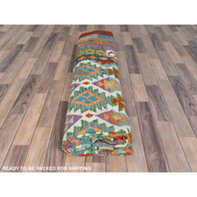 Load image into Gallery viewer, 9&#39;10&quot;x13&#39;2&quot; Colorful, Afghan Kilim with Geometric Design Flat Weave, Veggie Dyes Pure Wool Hand Woven, Reversible Oriental Rug FWR489600