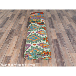 9'10"x13'2" Colorful, Afghan Kilim with Geometric Design Flat Weave, Veggie Dyes Pure Wool Hand Woven, Reversible Oriental Rug FWR489600