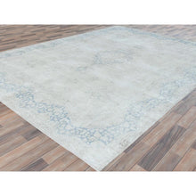 Load image into Gallery viewer, 9&#39;8&quot;x12&#39;10&quot; Ivory Vintage Persian Kerman Hand Knotted Cropped Thin, Worn Wool, Shabby Chic Distressed Look Oriental Rug FWR489642