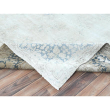Load image into Gallery viewer, 9&#39;8&quot;x12&#39;10&quot; Ivory Vintage Persian Kerman Hand Knotted Cropped Thin, Worn Wool, Shabby Chic Distressed Look Oriental Rug FWR489642