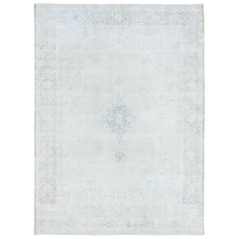 Load image into Gallery viewer, 9&#39;6&quot;x12&#39;9&quot; Ivory Semi Antique Persian Kerman Hand Knotted, Sheared Low, Worn Wool, Shabby Chic, Distressed Look Oriental Rug FWR489666