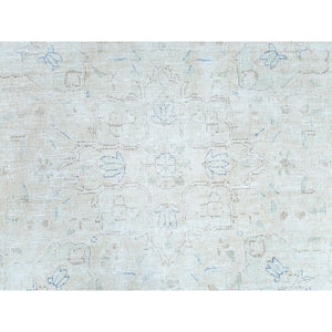8'1"x10'9" Ivory Worn Wool, Cropped Thin, Distressed Look, Shabby Chic Vintage Persian Kerman Hand Knotted Oriental Rug FWR489678