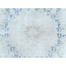 Load image into Gallery viewer, 9&#39;7&quot;x13&#39;10&quot; Light Blue Worn Wool, Cropped Thin, Hand Knotted Distressed Look Shabby Chic Semi Antique Persian Kerman Oriental Rug FWR489702