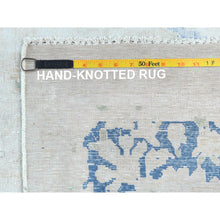 Load image into Gallery viewer, 9&#39;7&quot;x13&#39;10&quot; Light Blue Worn Wool, Cropped Thin, Hand Knotted Distressed Look Shabby Chic Semi Antique Persian Kerman Oriental Rug FWR489702