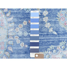 Load image into Gallery viewer, 9&#39;1&quot;x13&quot; Navy Blue Semi Antique Persian Kerman Hand Knotted Sheared Low, Worn Wool, Shabby Chic Distressed Look Oriental Rug FWR489732