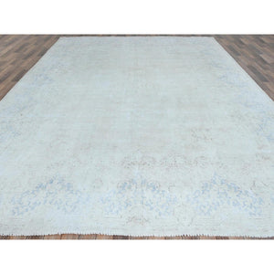 9'10"x13'7" Ivory Hand Knotted, Vintage Persian Kerman Sheared Low, Worn Wool, Shabby Chic, Distressed Look, Oriental Rug FWR489738
