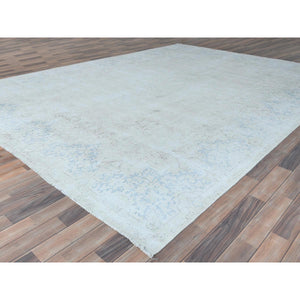 9'10"x13'7" Ivory Hand Knotted, Vintage Persian Kerman Sheared Low, Worn Wool, Shabby Chic, Distressed Look, Oriental Rug FWR489738