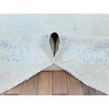 Load image into Gallery viewer, 9&#39;10&quot;x13&#39;7&quot; Ivory Hand Knotted, Vintage Persian Kerman Sheared Low, Worn Wool, Shabby Chic, Distressed Look, Oriental Rug FWR489738