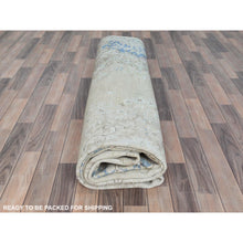 Load image into Gallery viewer, 9&#39;10&quot;x13&#39;7&quot; Ivory Hand Knotted, Vintage Persian Kerman Sheared Low, Worn Wool, Shabby Chic, Distressed Look, Oriental Rug FWR489738