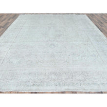 Load image into Gallery viewer, 9&#39;7&quot;x12&#39;6&quot; Ivory Vintage Persian Kerman Hand Knotted Cropped Thin, Worn Wool Distressed Look Shabby Chic Oriental Rug FWR489744