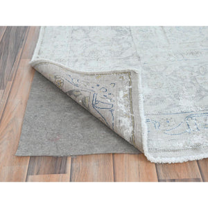 9'7"x12'6" Ivory Vintage Persian Kerman Hand Knotted Cropped Thin, Worn Wool Distressed Look Shabby Chic Oriental Rug FWR489744