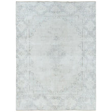 Load image into Gallery viewer, 8&#39;8&quot;x11&#39;8&quot; Ivory Old Persian Kerman Shabby Chic, Hand Knotted Cropped Thin, Worn Wool Distressed Look Oriental Rug FWR489756