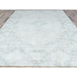 8'8"x11'8" Ivory Old Persian Kerman Shabby Chic, Hand Knotted Cropped Thin, Worn Wool Distressed Look Oriental Rug FWR489756