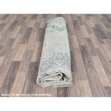 Load image into Gallery viewer, 8&#39;8&quot;x11&#39;8&quot; Ivory Old Persian Kerman Shabby Chic, Hand Knotted Cropped Thin, Worn Wool Distressed Look Oriental Rug FWR489756