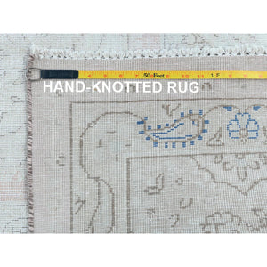 9'10"x12'7" Faded Pink Hand Knotted Cropped Thin, Worn Wool Shabby Chic Distressed Look Vintage Persian Kerman Oriental Rug FWR489762