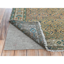 Load image into Gallery viewer, 3&#39;3&quot;x9&#39;2&quot; Mocha Brown, Vintage Persian Hamadan with Fish Mahi Design, Abrash, Distressed, Cropped Thin, Hand Knotted Pure Wool Wide Runner Oriental Rug FWR489828