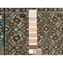 Load image into Gallery viewer, 3&#39;3&quot;x9&#39;2&quot; Mocha Brown, Vintage Persian Hamadan with Fish Mahi Design, Abrash, Distressed, Cropped Thin, Hand Knotted Pure Wool Wide Runner Oriental Rug FWR489828