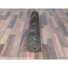 Load image into Gallery viewer, 3&#39;3&quot;x9&#39;2&quot; Mocha Brown, Vintage Persian Hamadan with Fish Mahi Design, Abrash, Distressed, Cropped Thin, Hand Knotted Pure Wool Wide Runner Oriental Rug FWR489828
