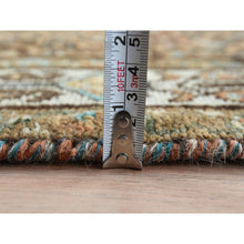 Load image into Gallery viewer, 3&#39;3&quot;x9&#39;2&quot; Mocha Brown, Vintage Persian Hamadan with Fish Mahi Design, Abrash, Distressed, Cropped Thin, Hand Knotted Pure Wool Wide Runner Oriental Rug FWR489828
