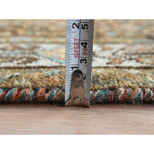 3'3"x9'2" Mocha Brown, Vintage Persian Hamadan with Fish Mahi Design, Abrash, Distressed, Cropped Thin, Hand Knotted Pure Wool Wide Runner Oriental Rug FWR489828
