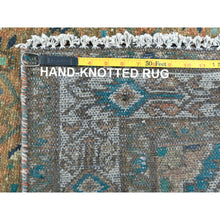 Load image into Gallery viewer, 3&#39;3&quot;x9&#39;2&quot; Mocha Brown, Vintage Persian Hamadan with Fish Mahi Design, Abrash, Distressed, Cropped Thin, Hand Knotted Pure Wool Wide Runner Oriental Rug FWR489828
