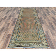 Load image into Gallery viewer, 3&#39;2&quot;x9&#39;4&quot; Light Red, Sheared Low, Vintage Persian Serab with Small Boteh Repetitive Design, Hand Knotted, Distressed, Pure Wool Wide Runner Oriental Rug FWR489876