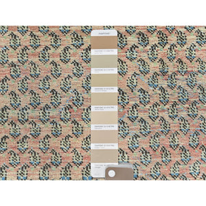 3'2"x9'4" Light Red, Sheared Low, Vintage Persian Serab with Small Boteh Repetitive Design, Hand Knotted, Distressed, Pure Wool Wide Runner Oriental Rug FWR489876