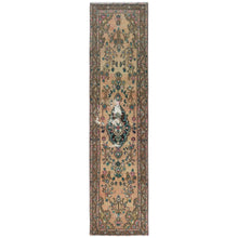 Load image into Gallery viewer, 2&#39;1&quot;x8&#39;9&quot; Apricot Color Shades Vintage Persian Bibikabad with All Over Design, Hand Knotted, Pure Wool, Distressed Look, Cropped Thin Narrow Runner Oriental Rug FWR489918